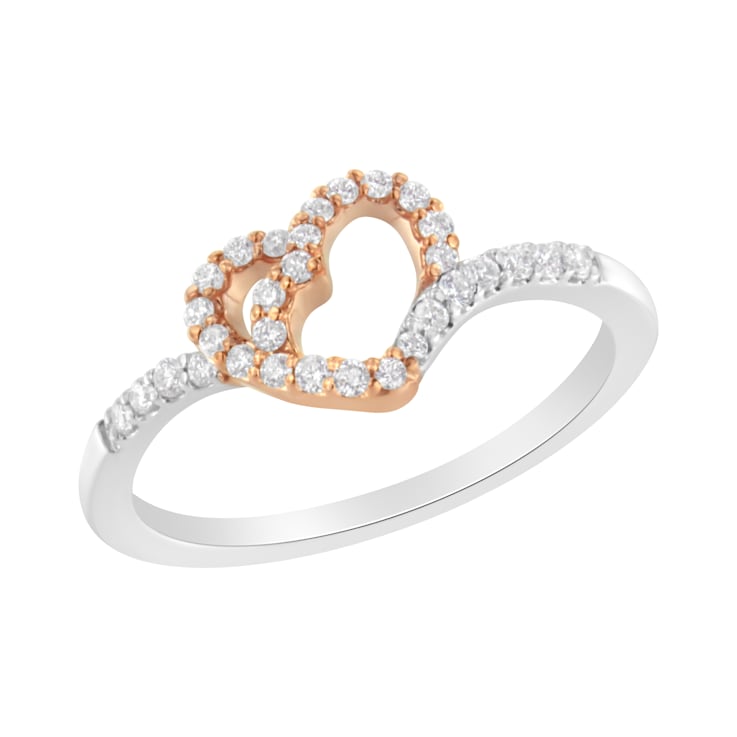 10K Two Toned Gold Diamond Heart Cocktail Ring (1/5ctw, H-I Color, I1-I2 Clarity)