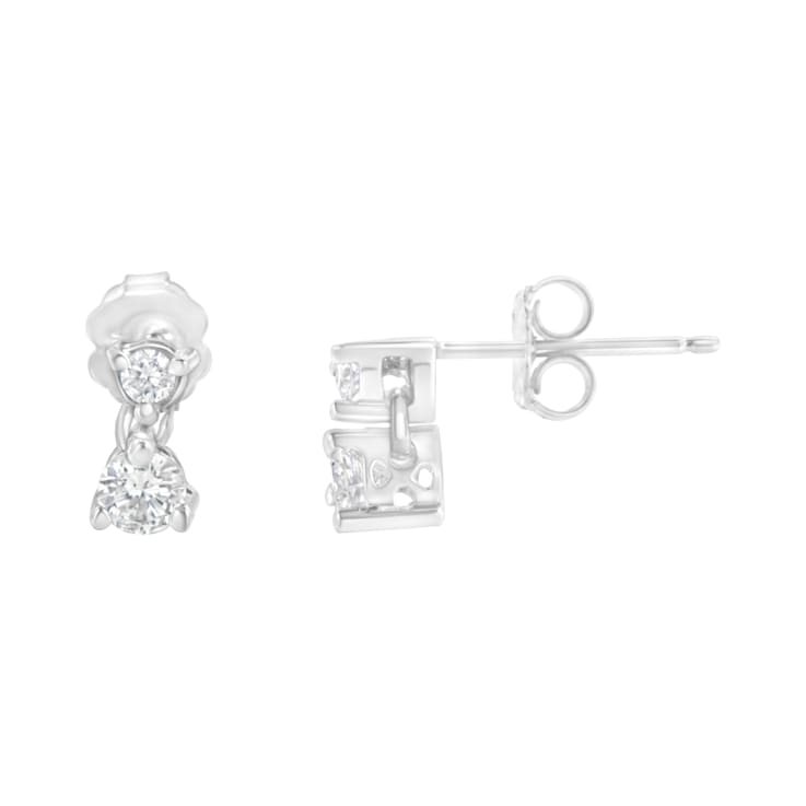 14K White Gold 1/2ctw Double Diamond Dangle Stud Earrings