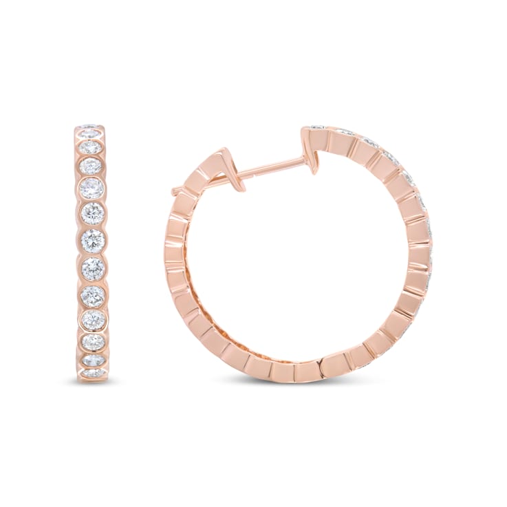 18K Rose Gold 1 Cttw Round Bezel-Set Diamond Hoop Earrings (F-G Color,
VS1-VS2 Clarity)
