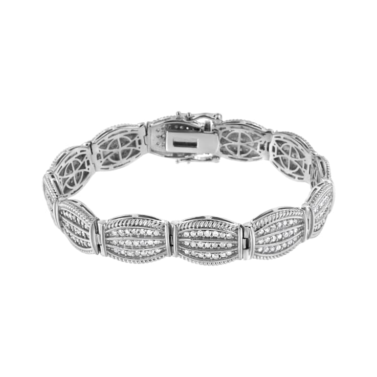 Sterling Silver 3.0ctw Prong Set Diamond Art Deco Style Tennis Bracelet
(I-J Color, I2-I3 Clarity)