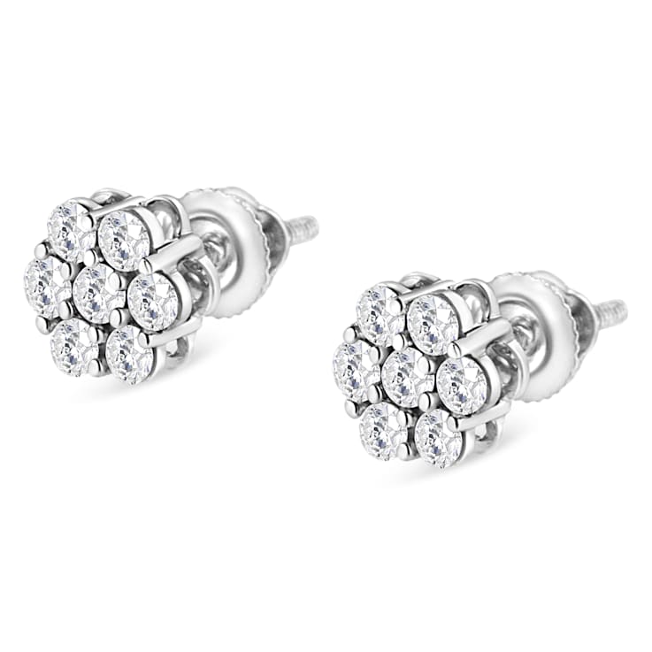 14K White Gold 1/2ctw Round-Cut Diamond Floral Stud Earrings