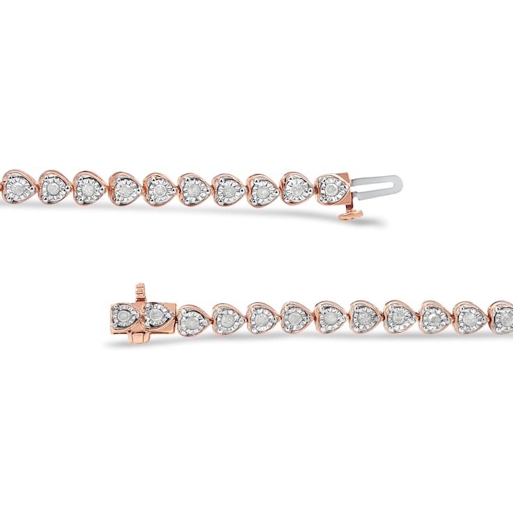 10K Rose Gold Over Sterling Silver 1.0 Ctw Diamond Heart Tennis Bracelet