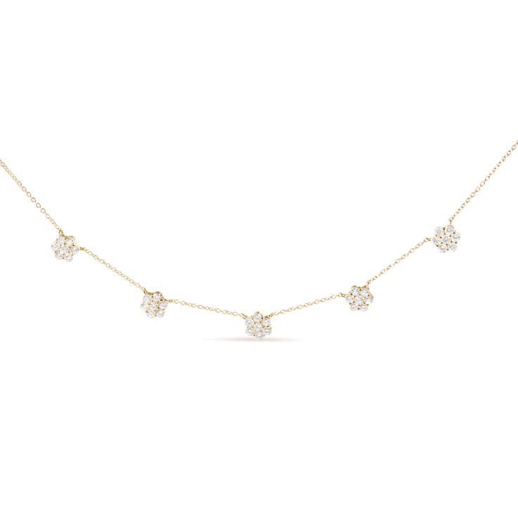 14K Yellow Gold 2.00 Cttw Diamond  Cluster 18" Station Necklace
(I-J Color, I1-I2 Clarity)