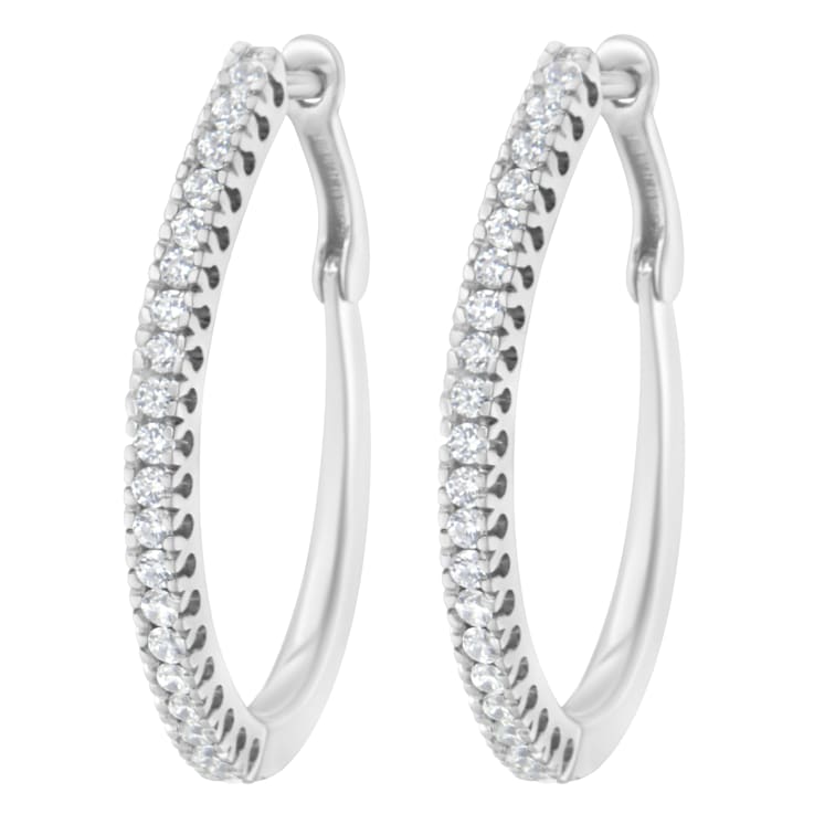 【全品送料無料】 10K 18CRJA - Earrings Hoop Diamond 1/2ctw Gold White アクセサリー