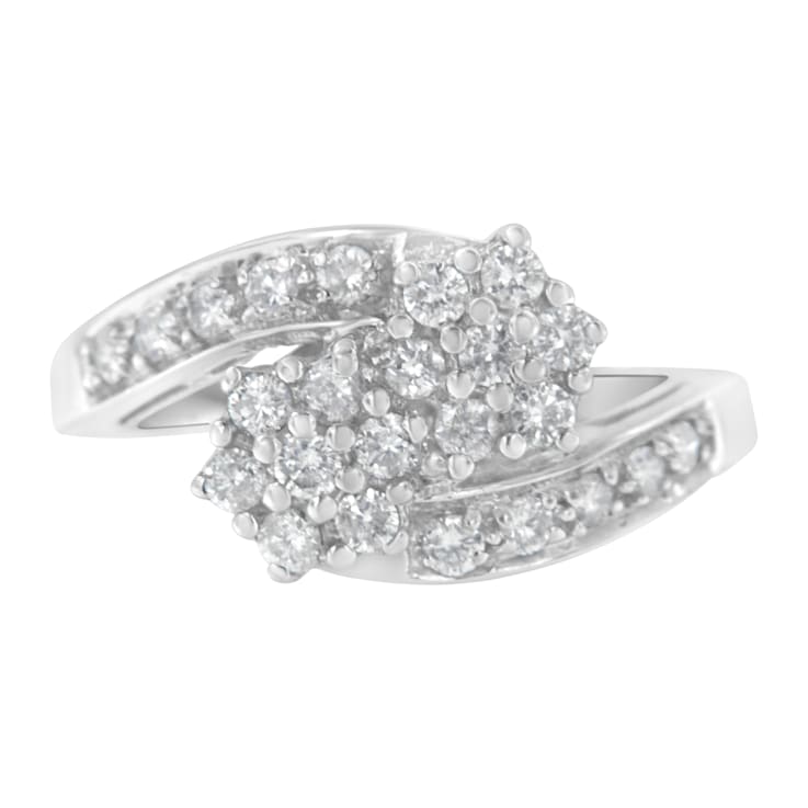 14K White Gold Diamond Cluster Ring Band (7/8 cttw, H-I Color, I1-I2 Clarity)