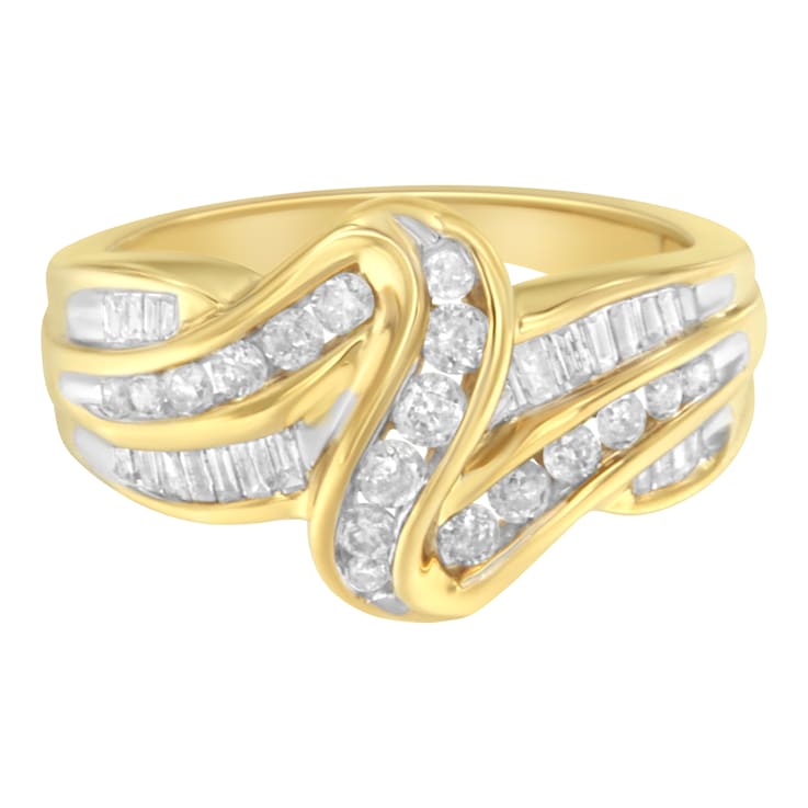10K Yellow Gold 3/4ctw Channel Set Mixed Cut Diamond Bypass Ring (J-K
Color, I1-I2 Clarity)