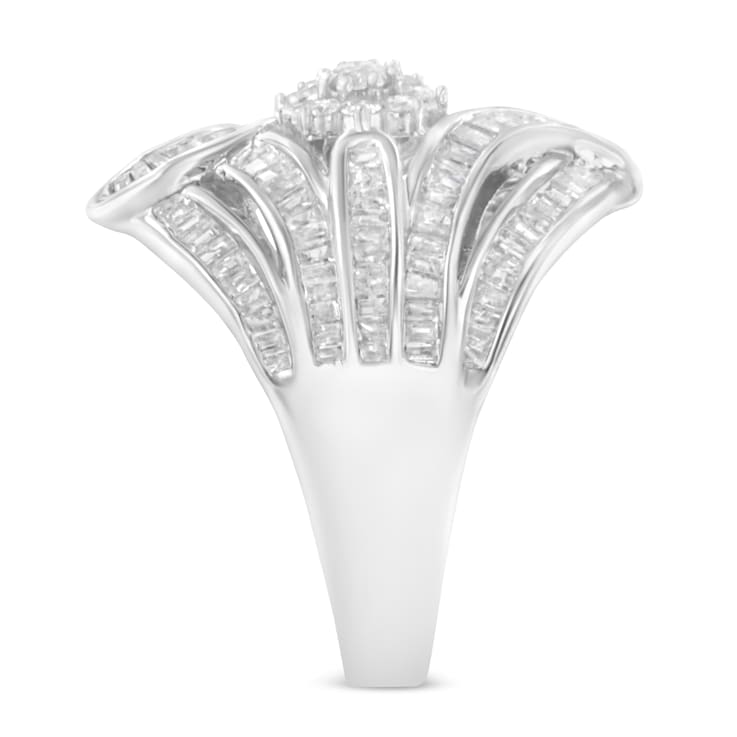 Sterling Silver 1-1/8ctw Mixed Cut Diamond 'Flower & Fern