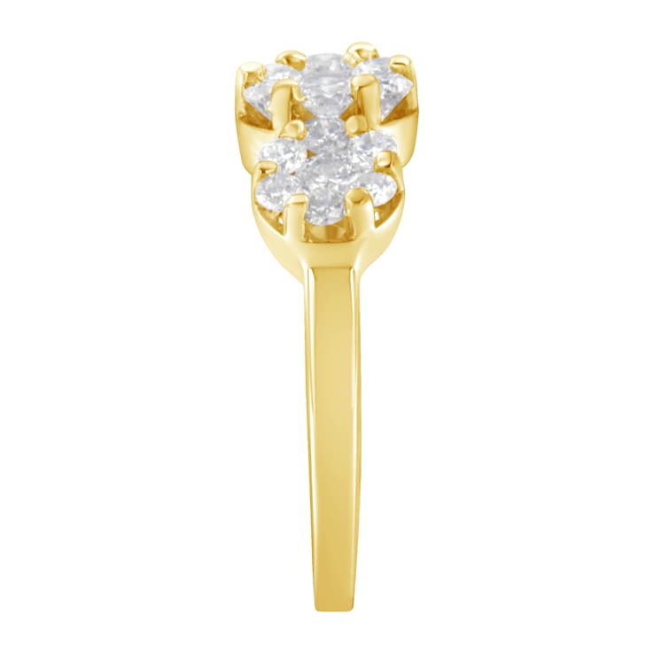 14K Yellow Gold 1-1/4ctw Diamond Three Round Floral Cluster Ring (H-I
Color, SI2-I1 Clarity)