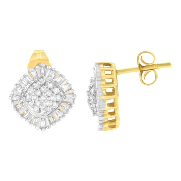 10K Yellow Gold 1/2ctw Diamond Cluster Cocktail Stud Earrings