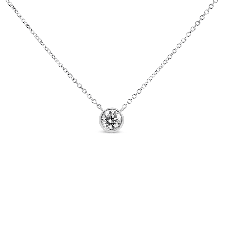 10K White Gold 1/2ct Round Diamond Modern Bezel-Set Solitaire Necklace
(H-I Color, SI2-I1 Clarity)