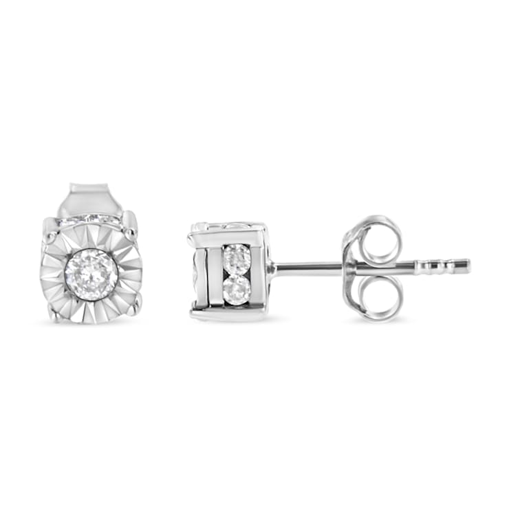 10K White Gold Over Sterling Silver 1/2ctw Miracle Set Diamond Stud Earring