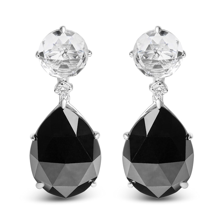 18K White Gold White Topaz and Pear Onyx Gemstone with Diamond Accent
Teardrop Dangle Earrings