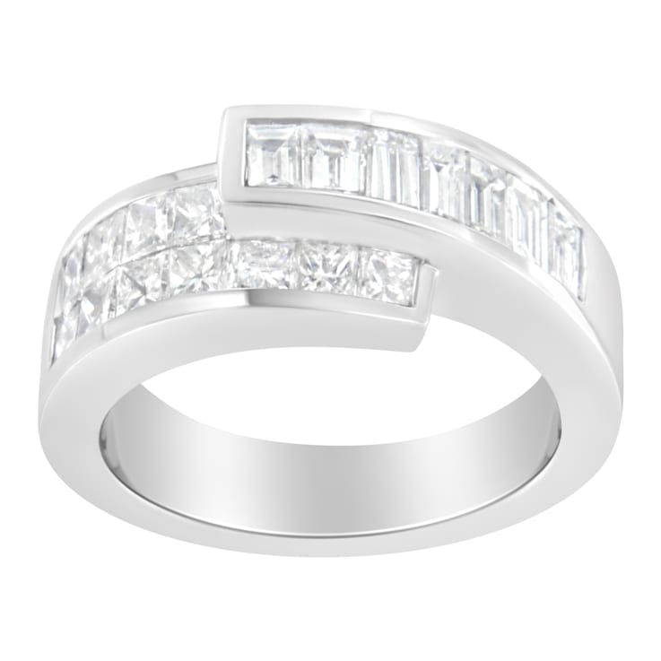 14K White Gold 2.0ctw Channel-Set Mixed-Cut Diamond Bypass Ring Band
(G-H Color, SI1-SI2 Clarity)