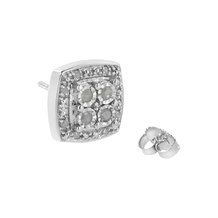 0.25ctw Round-Cut Diamond Sterling Silver Square-Shaped Milgrain Stud Earrings