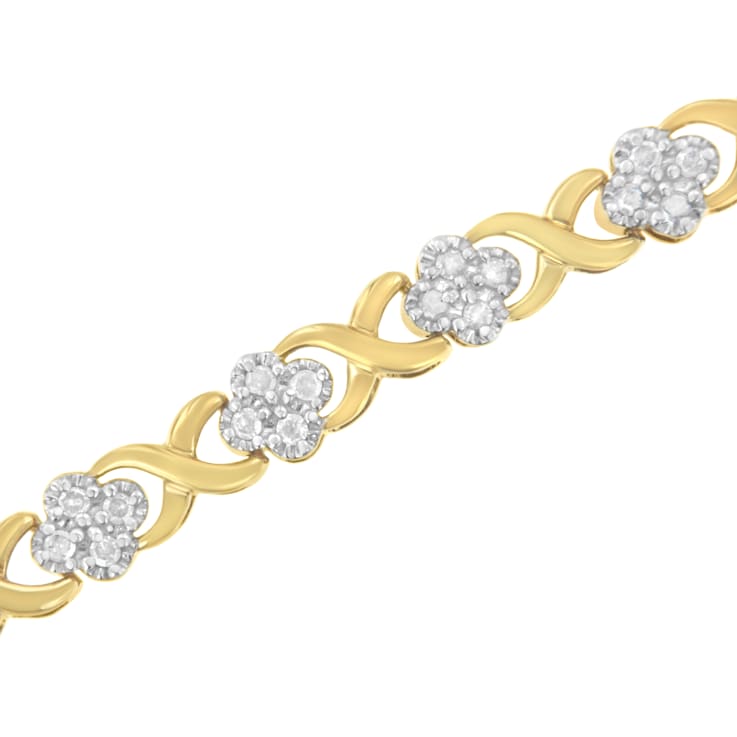 10K Yellow Gold Over Sterling Silver 1.0ctw Diamond Cluster X Link
Tennis Link Bracelet