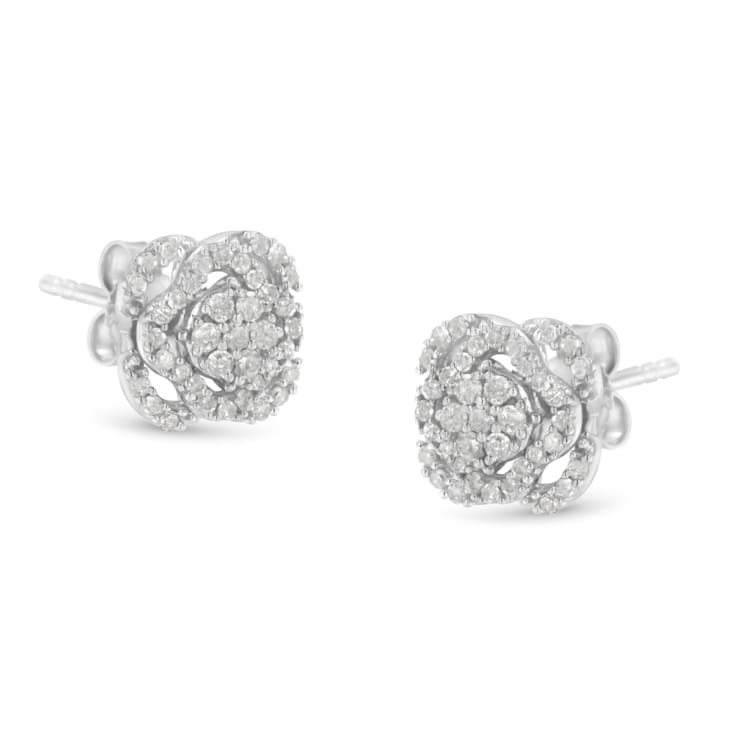0.50ctw Round-Cut Diamond .925 Sterling Silver Floral Cluster and Halo
Stud Earring