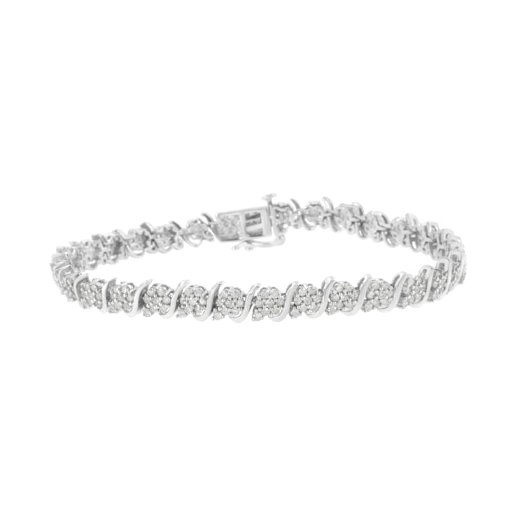 Sterling Silver 2.75ctw Diamond Floral Cluster Link Bracelet