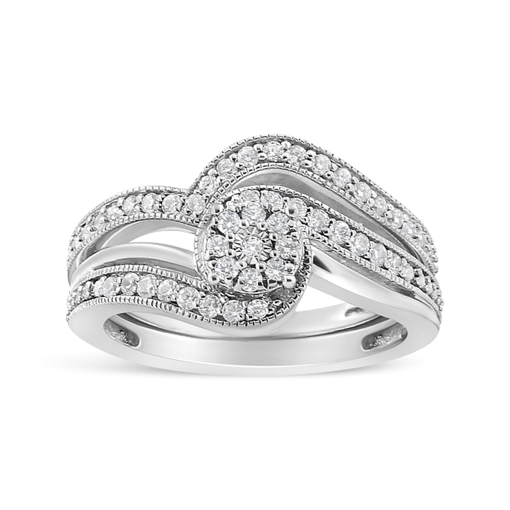 Sterling Silver 1/3 Cttw  Multi-Diamond Bypass Vintage-Style Bridal Set
Ring and Band