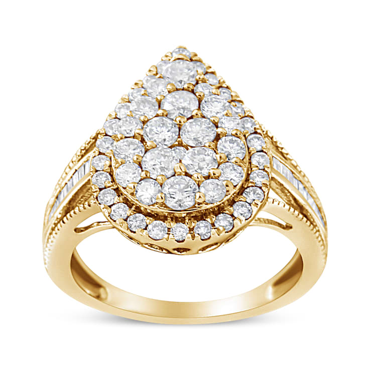10K Yellow Gold Over Sterling Silver 1 1/2ctw Diamond Halo Cocktail Ring
(I-J Color, I1-I2 Clarity)