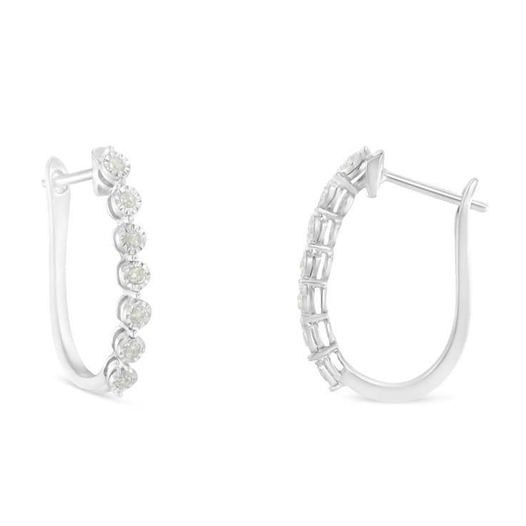 Sterling Silver 1/2ctw Miracle-Set Diamond 7 Stone Hoop Earrings
