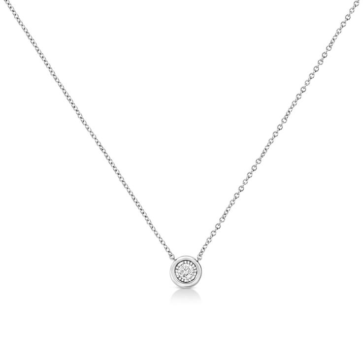 0.10ctw Miracle-Set Round Diamond Solitaire 10K White Gold Necklace