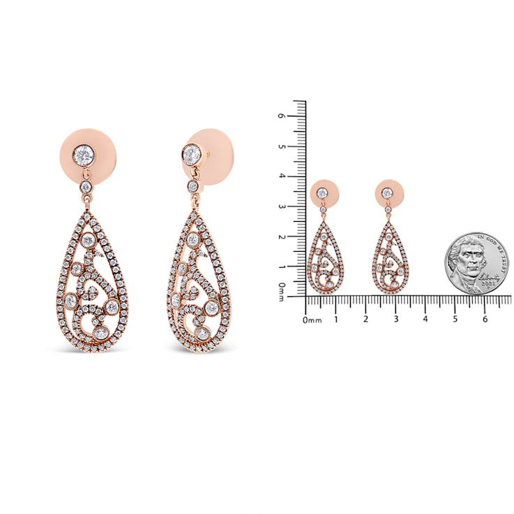 18K Rose Gold 1 1/4 Cttw Diamond Teardrop Shaped Drop and Dangle Screw
Back Stud Earrings