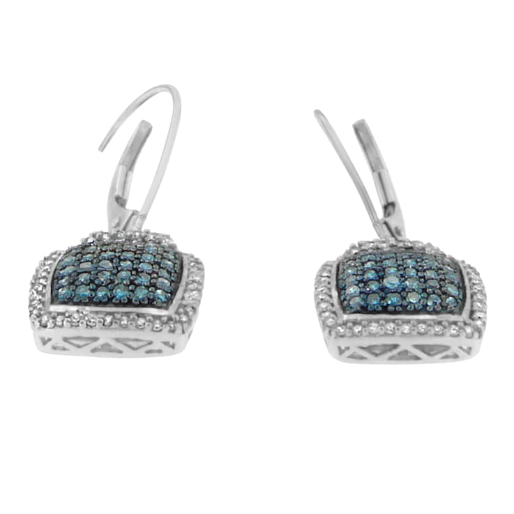 Rhodium Over Sterling Silver 3/4ctw Blue and White Diamond Cushion
Shaped Dangle Earrings