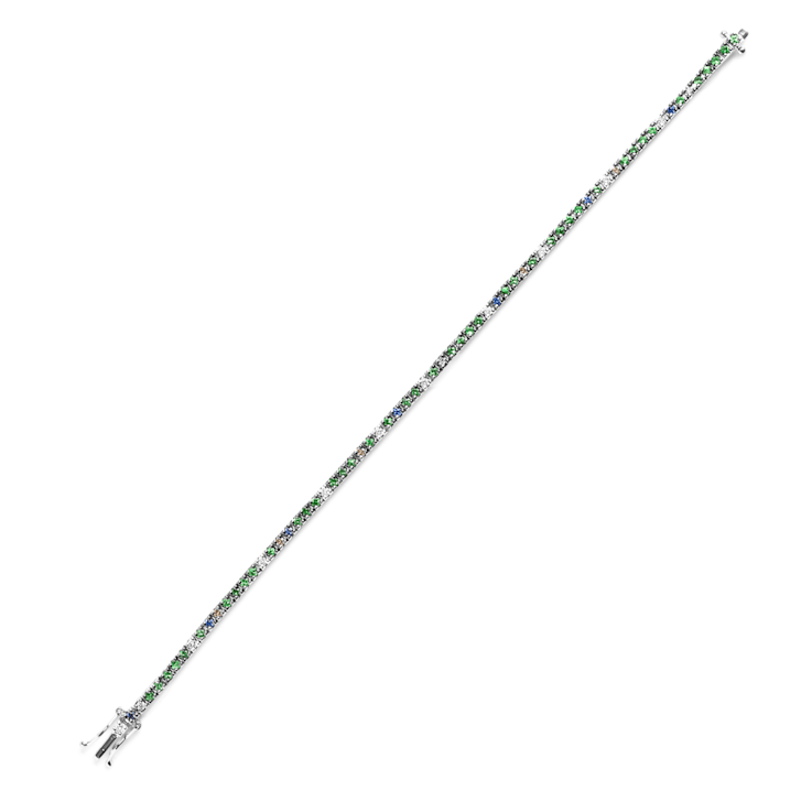 18K White Gold Multi-Colored Gemstone and Diamonds Tennis Bracelet