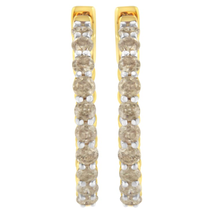 10K Yellow Gold Over Sterling Silver Diamond Hoop Earrings 2.0ctw