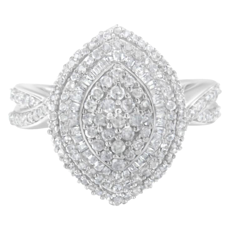 Sterling Silver 1.0ctw Mixed Cut Diamond Marquise-Shaped Cluster Ring
(I-J Color, I2-I3 Clarity)