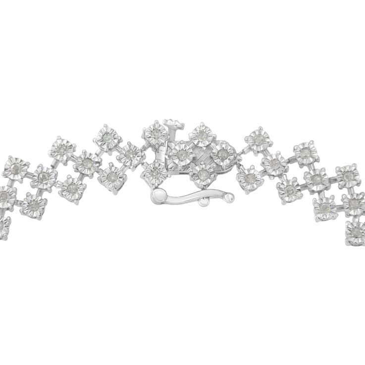 Sterling Silver 1.0ctw Miracle-Set Round Diamond "Zig Zag"
Link Bracelet