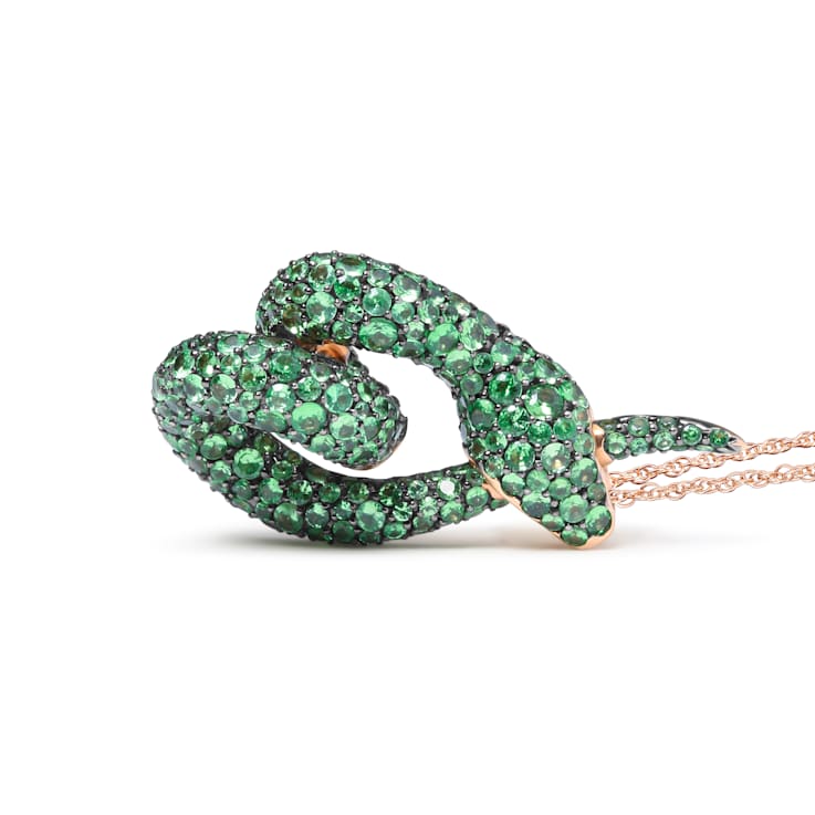 18K Rose Gold Round Green Tsavorite Gemstone Cluster Snake Design Pendant