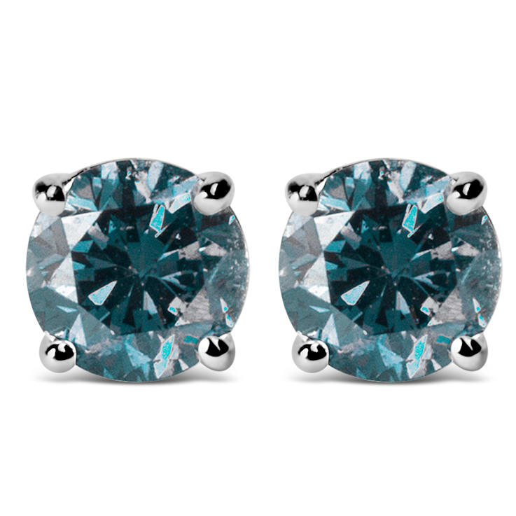 14K White Gold 3.00 Cttw Round Lab Grown Blue Diamond Classic 4-Prong
Stud Earrings with Screw Backs