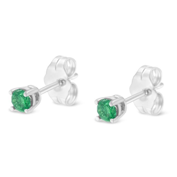 0.25ctw Round-Cut Green Diamond Sterling Silver Classic Stud Earrings