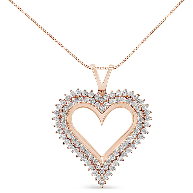 1.00ctw Diamond Heart 14K Rose Gold Over Sterling Silver Pendant
Necklace with 18" Chain