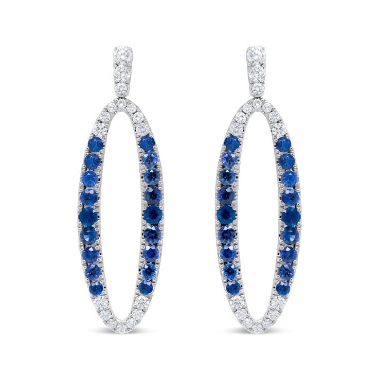 18K White Gold 1.11 Cttw Blue Round Diamond and Blue Sapphire Openwork
Oval Dangle Earrings
