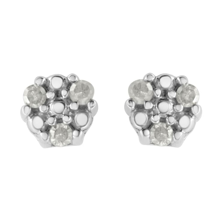 Sterling Silver 1/10ctw Prong Set Round-Cut Trio Diamond Stud Earrings