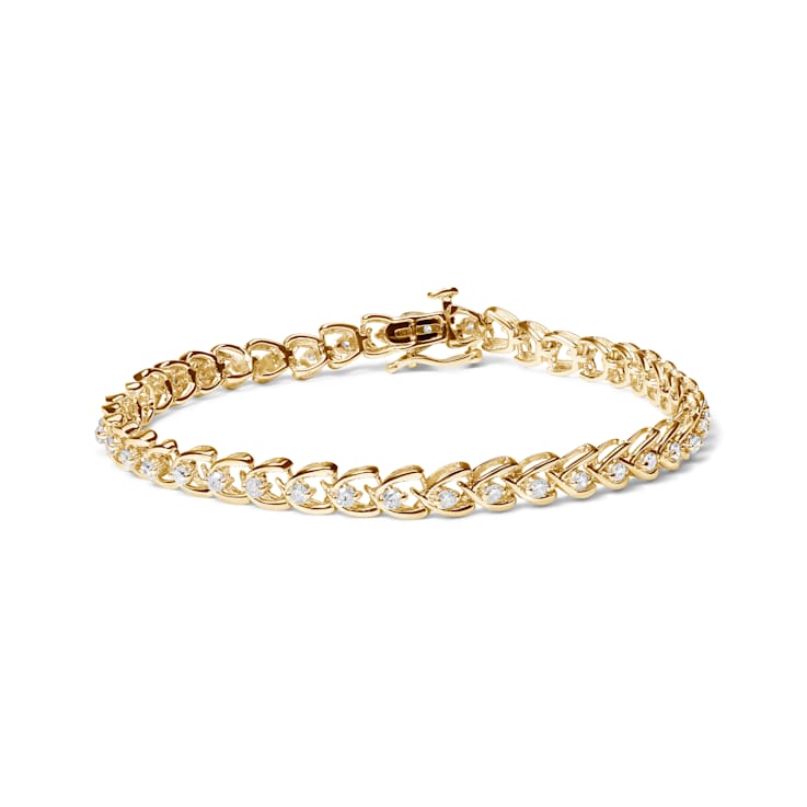 14K Yellow Gold Over Sterling Silver 1.0ctw Diamond C-Shaped Link
Bracelet (I-J Color, I3 Clarity)