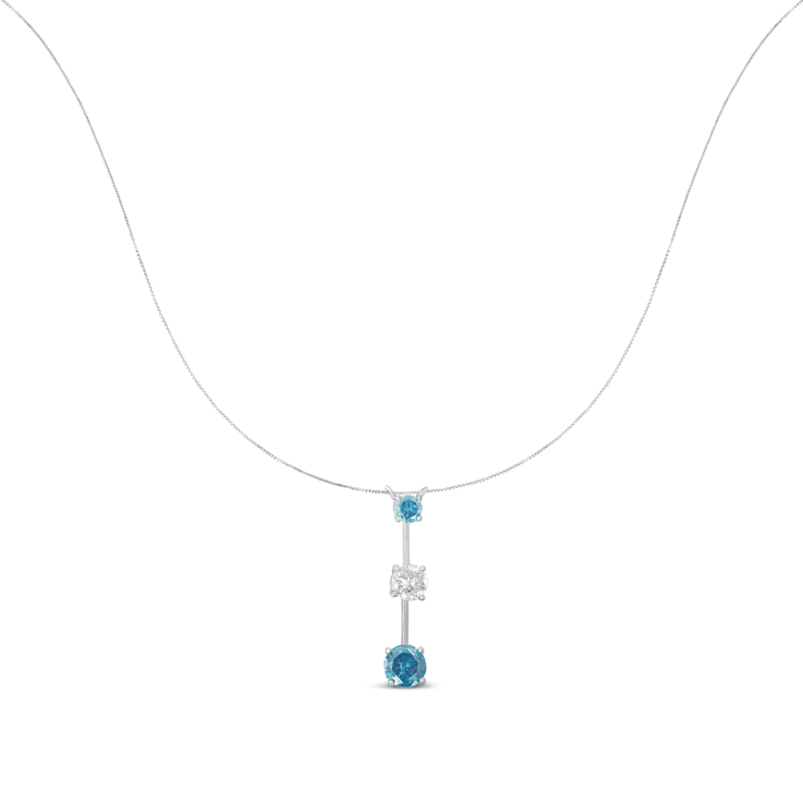 14K White Gold 1 1/2ctw White and Treated Blue Diamond Pendant With
Chain(H-I, I1-I2)