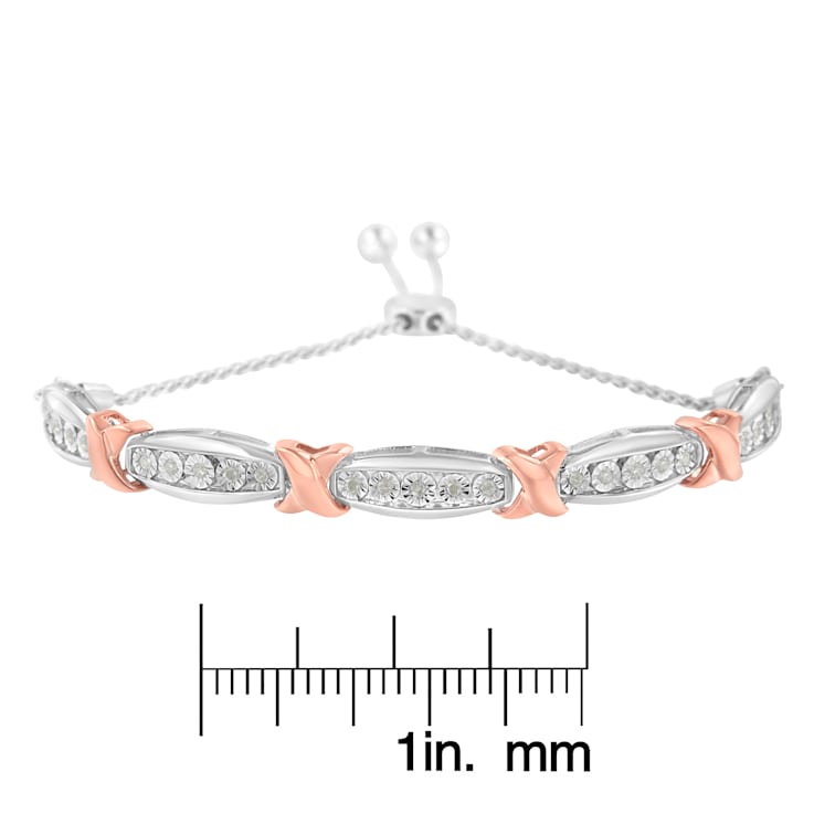 10K Two-Tone Gold Over Sterling Silver .25ctw Diamond X Bolo Bracelet