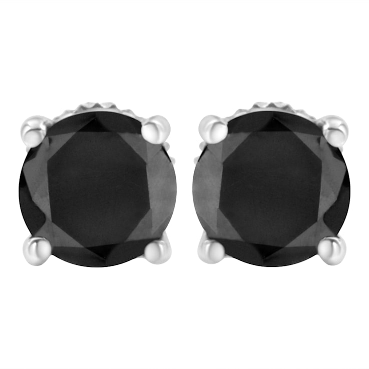 1.00ctw Round-Cut Black Diamond Sterling Silver Classic Stud Earrings