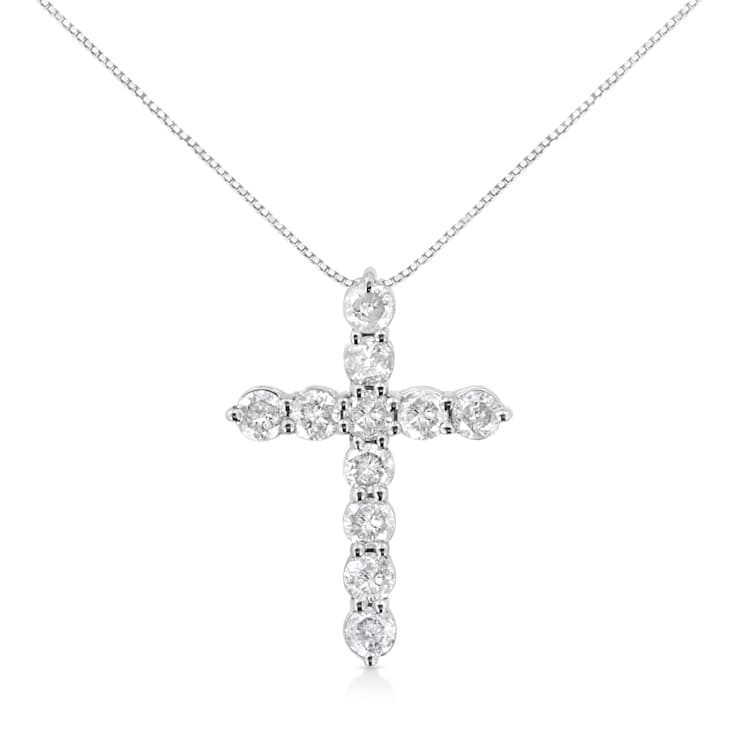 Sterling Silver 1.0ctw Round-Cut Diamond Cross 18" Pendant w\chain