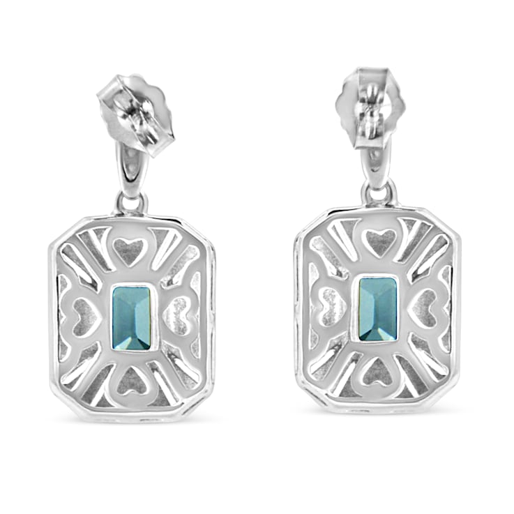 Sterling Silver 7x5MM Blue Topaz and Diamond Accent Art Deco Halo Drop
and Dangle Earrings