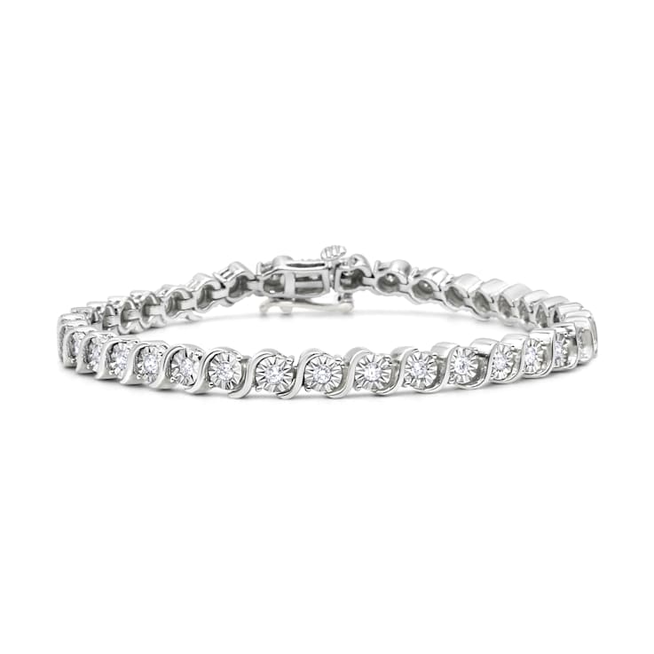 Rhodium Over Sterling Silver 1/4 Cttw Diamond "S" Tennis Bracelet