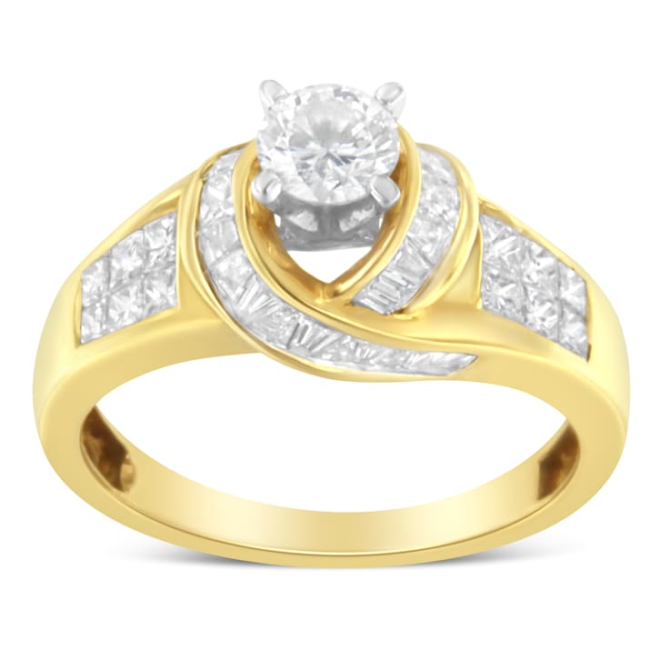 14K Yellow Gold Round, Baguette and Princess Cut Diamond Ring (1 1/8ctw,
H-I Color, SI2-I1 Clarity)