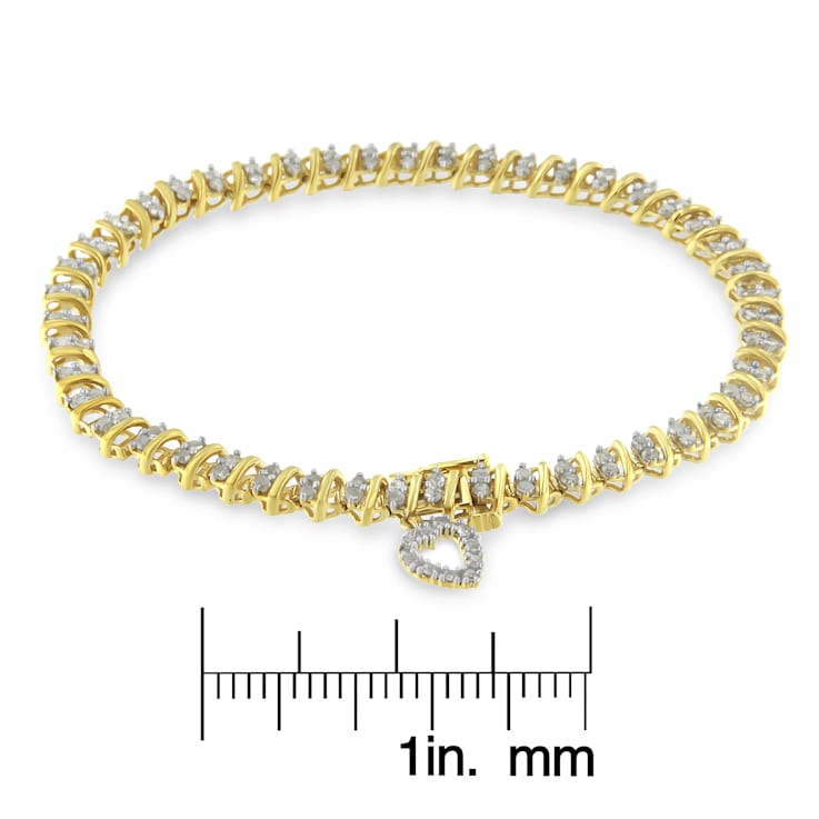 Yellow Gold-Plated Sterling Silver 2ct TDW Diamond Heart Charm Bracelet
(I-J, I3-Promo) - 7"