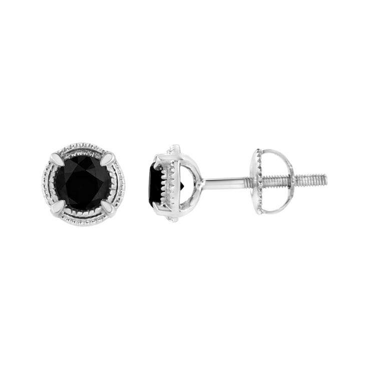2.00ctw Treated Black Diamond Solitaire Sterling Silver Stud Earrings
