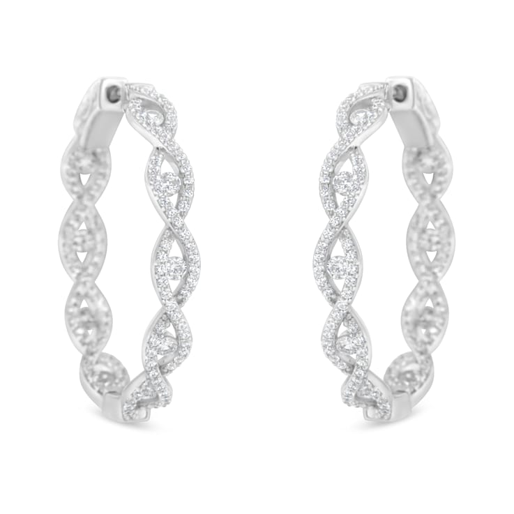 10K White Gold Diamond Hoop Earrings 1 1/2ctw - 1D4MXA