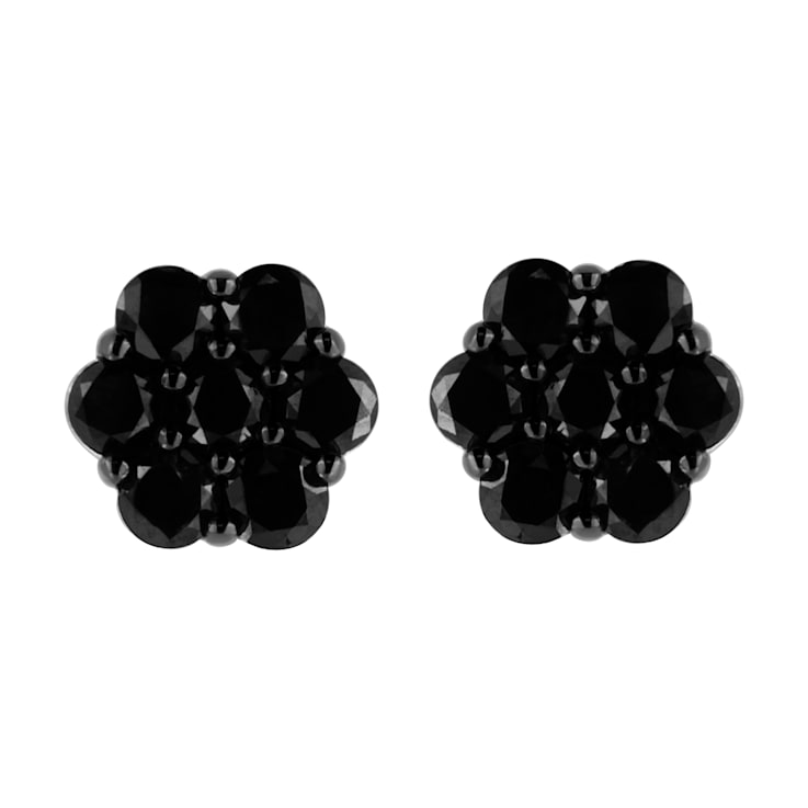 Sterling Silver 2.0ctw Prong Set Round-Cut Treated Black Diamond Floral
Cluster Stud Earring