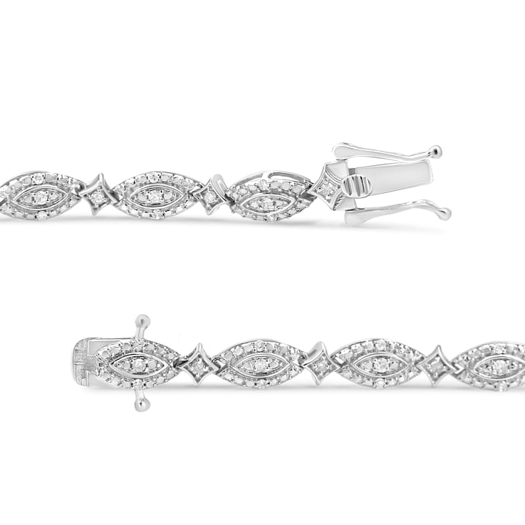 Sterling Silver 1/2 Cttw Diamond Alternating Marquise and Starburst
Shaped Link Bracelet